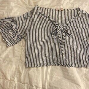 Blue & White striped Bell-sleeve cropped blouse